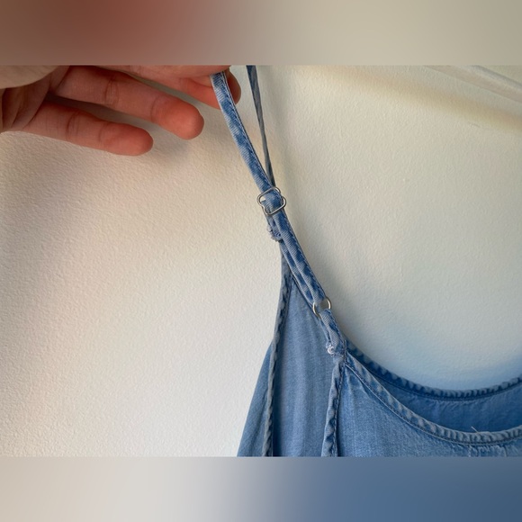 Blue chambray minidress with ruffle hem - Picture 11 of 14